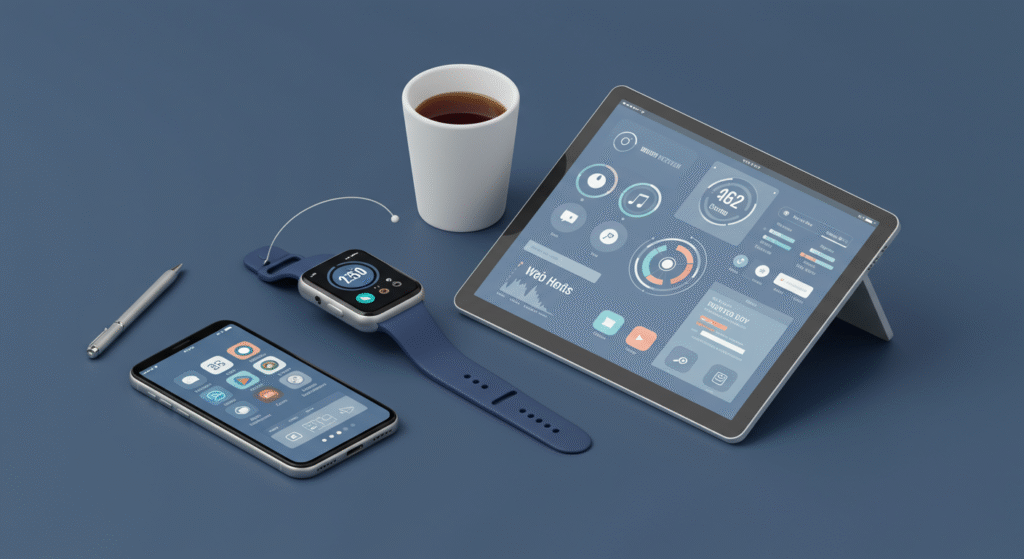 Set de dispositivos inteligentes conectados sobre una mesa