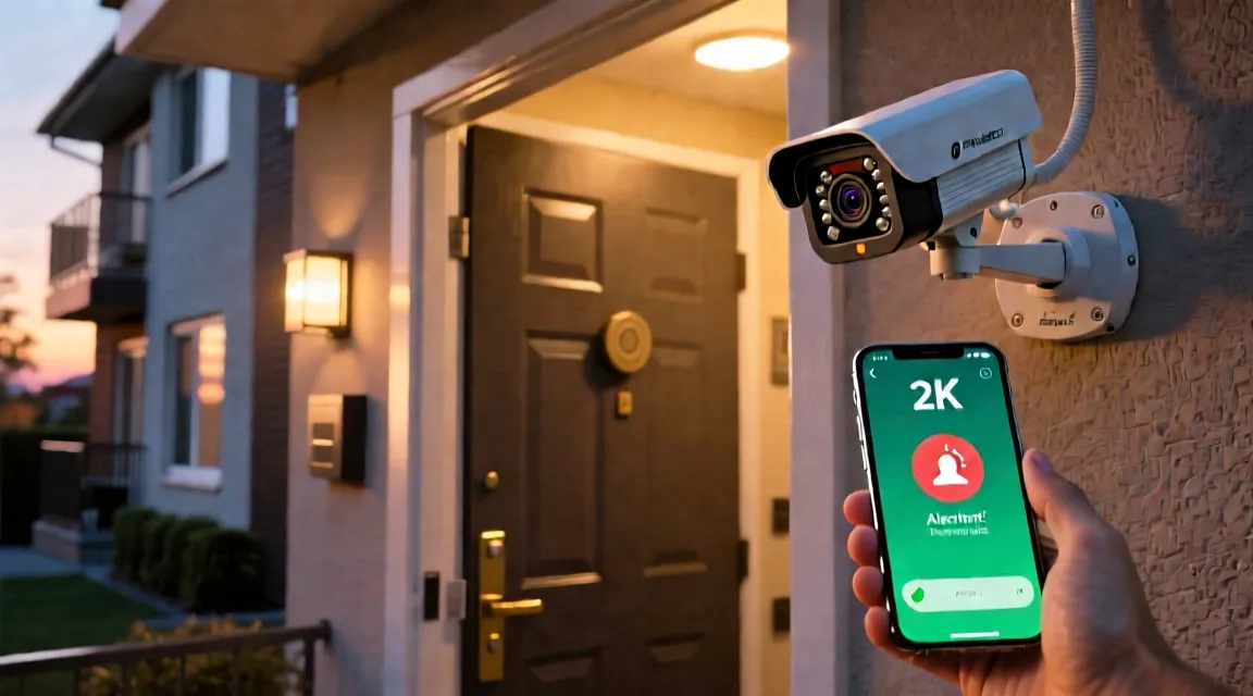 Cámara de seguridad 2K enviando alerta al móvil
