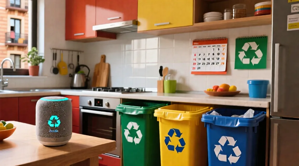 Altavoz inteligente recordando las tareas de reciclaje